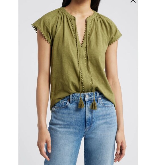 TRIBAL women's peasant tassel top in Moss Green - Picture 4 of 10